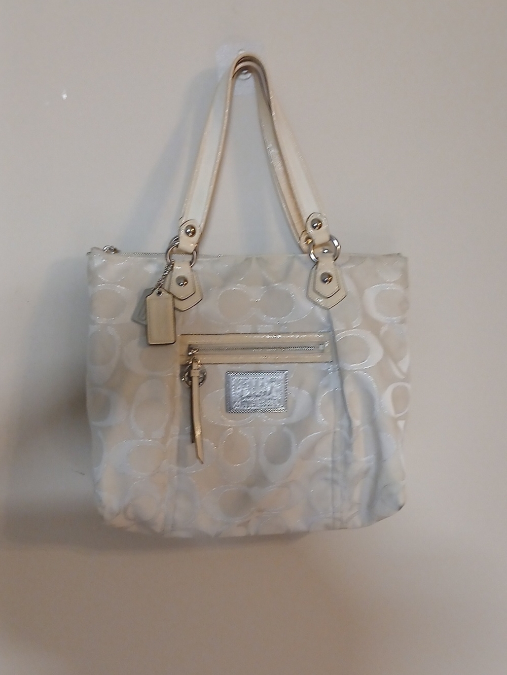 Coach Cream Signature Tote with Metallic Logo Patch